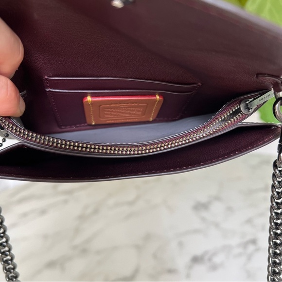 Coach 1941 Glovetanned Leather Clutch Heather Gray 65244 & Chain Crossbody Strap - Picture 8 of 11